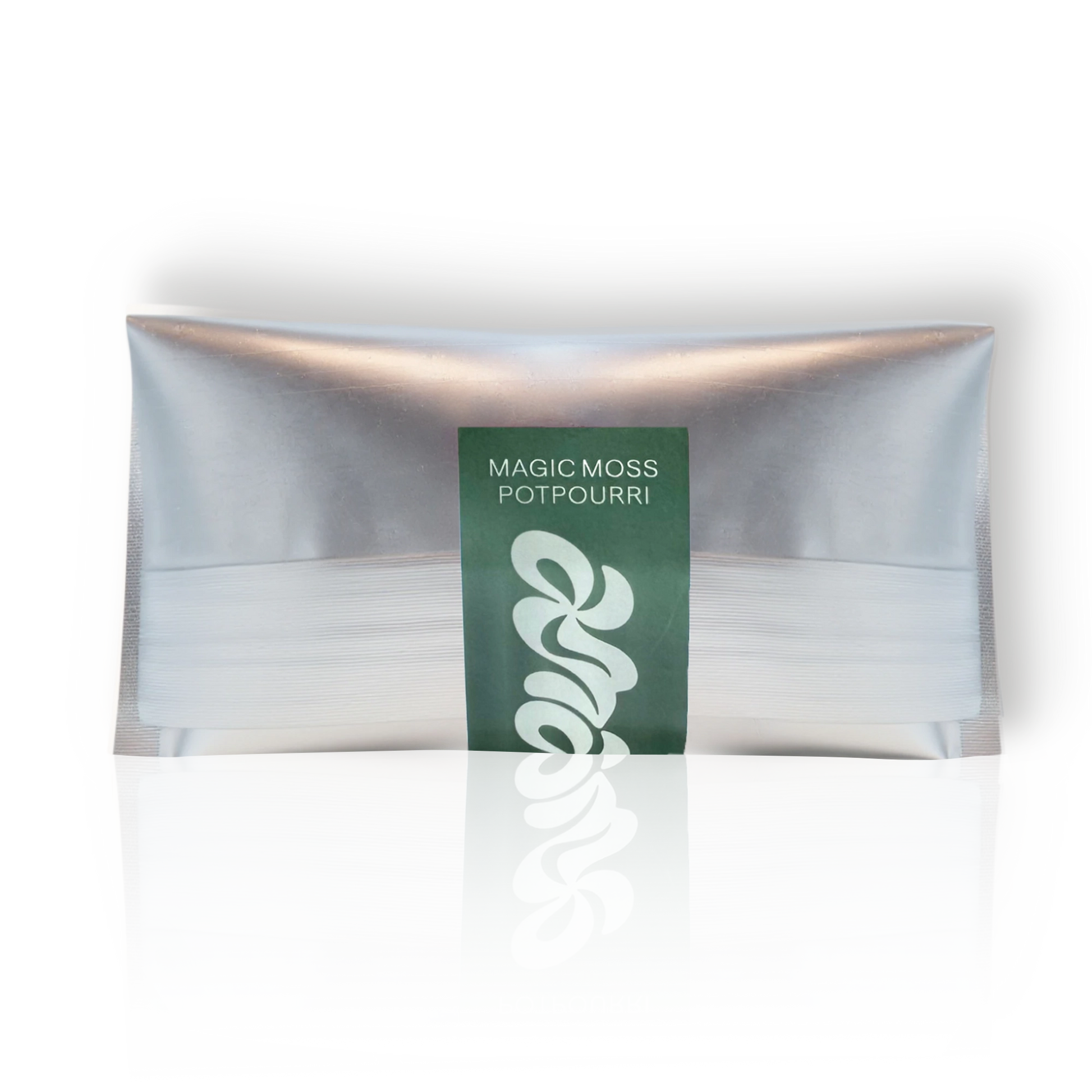 Packaged product labeled 'Magic Moss Potpourri' on a white background