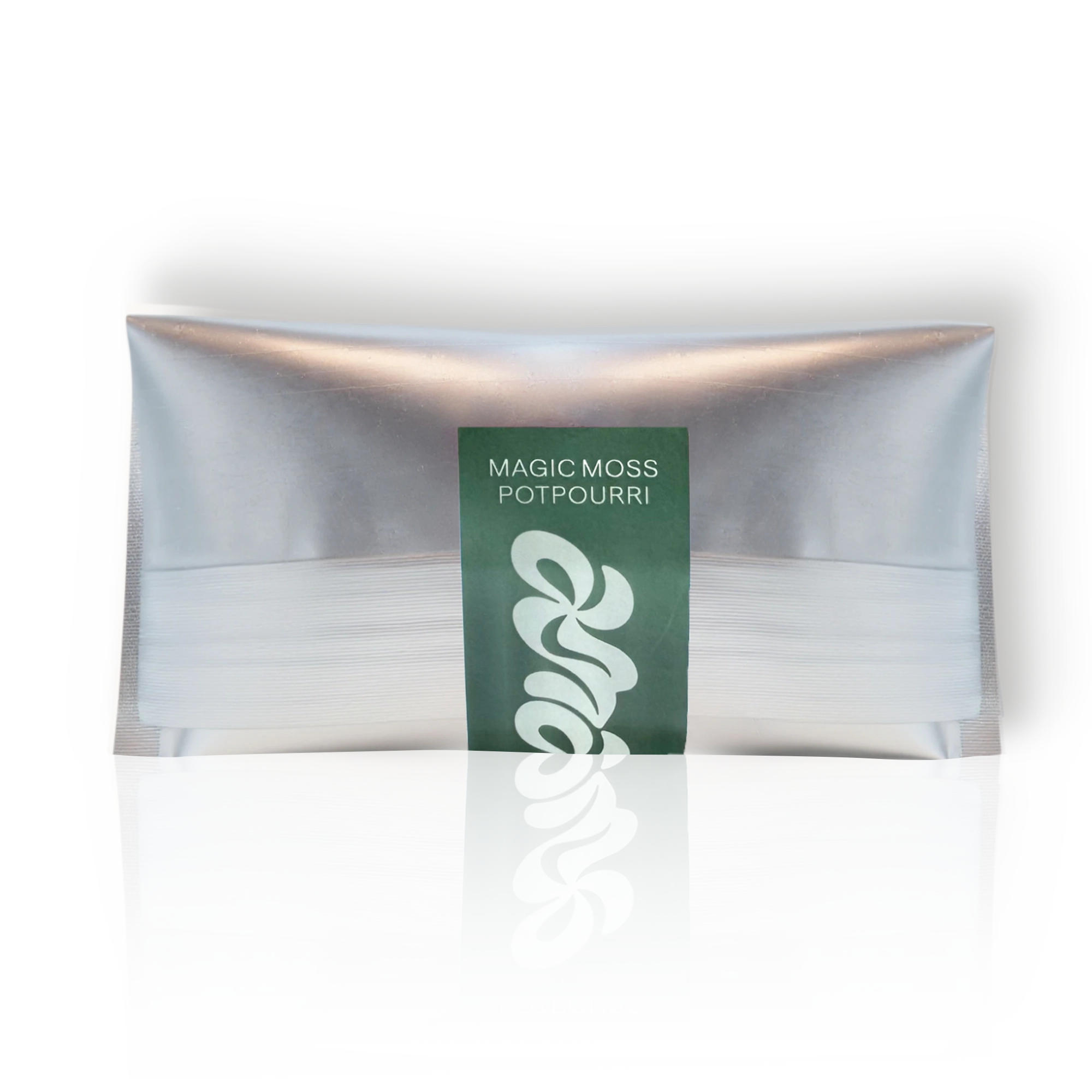Packaged product labeled 'Magic Moss Potpourri' on a white background